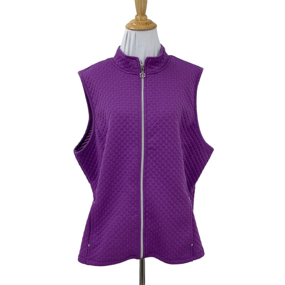 Allison Daley Quilted Vest Womens XS Extra Small Purple Sparkly Full Zip Pockets